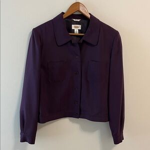 Talbots Jacket Blazer Silk Purple Lined Collared Button Down Silk Vintage 12
